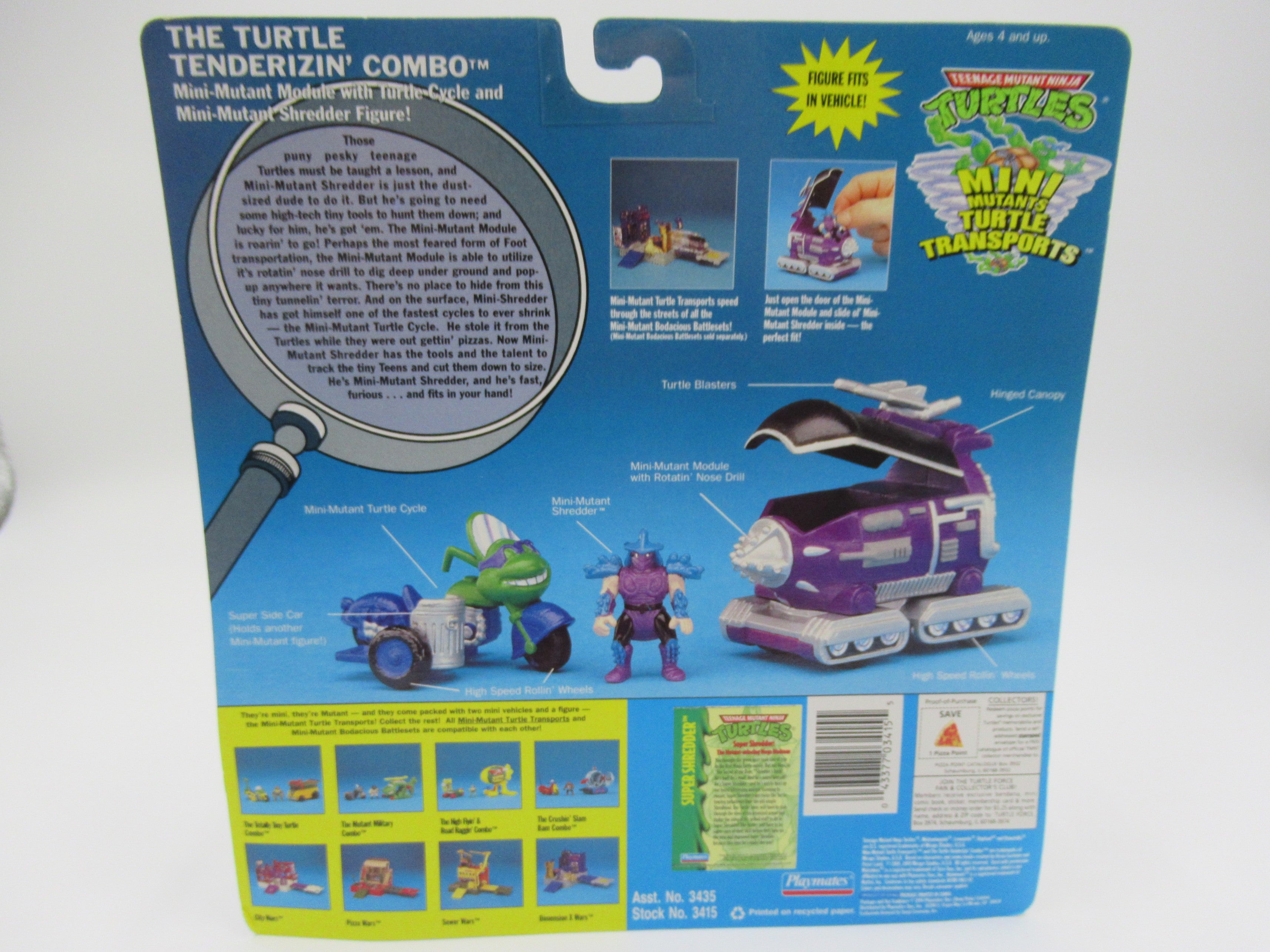 Teenage Mutant Ninja Turtles "The Turtle Tenderizin' Combo" Mini Mutants Turtle Transports TMNTs- Playmates (1994)